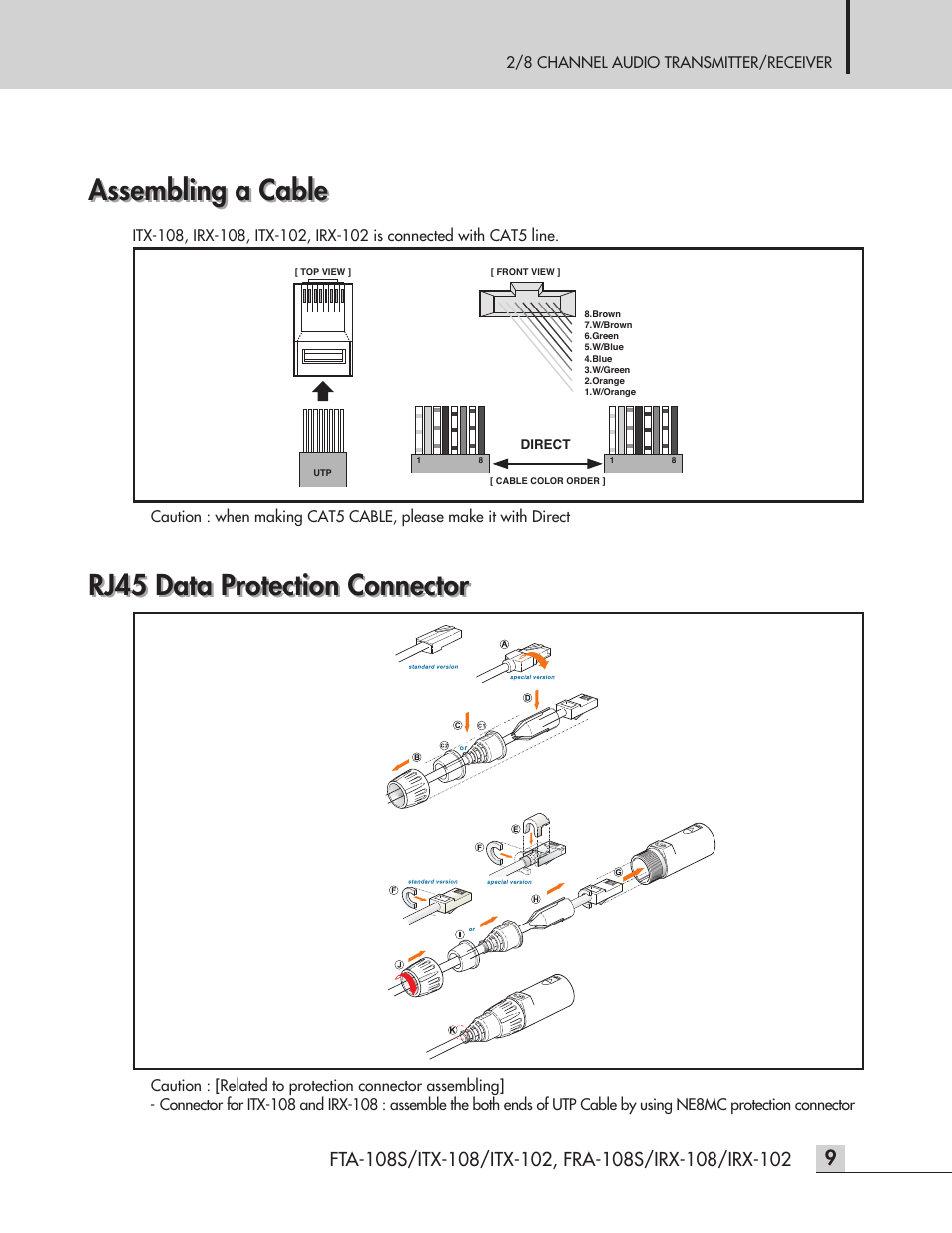 Assembling a cable, Rj45 data protection connector | Inter-M FTA-108S User Manual | Page 11 / 16