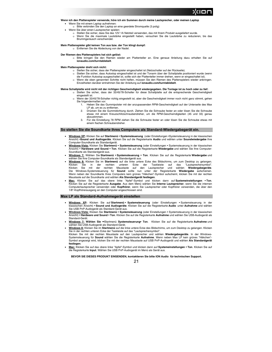 ION Audio Max LP User Manual | Page 21 / 28