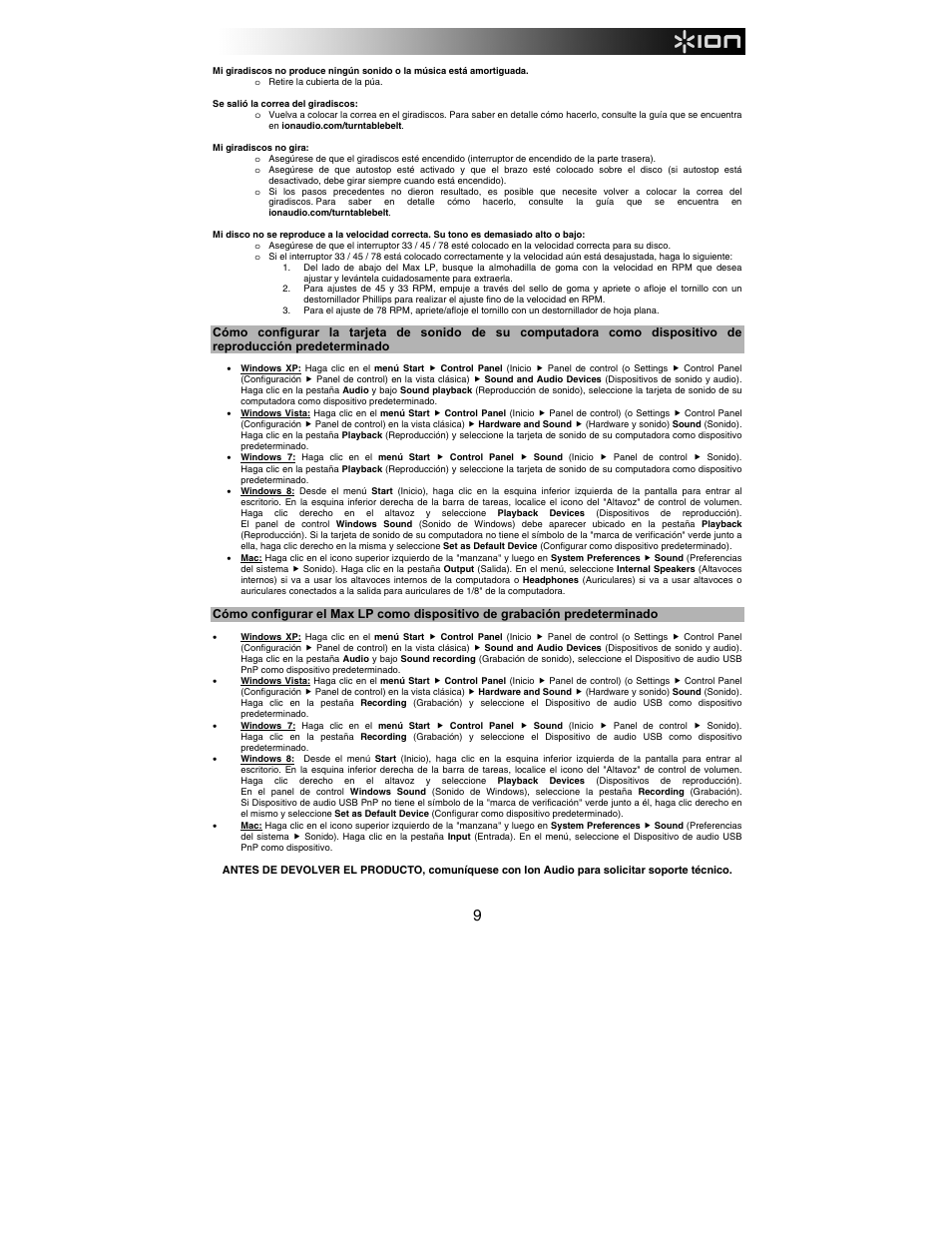 ION Audio Max LP User Manual | Page 9 / 28