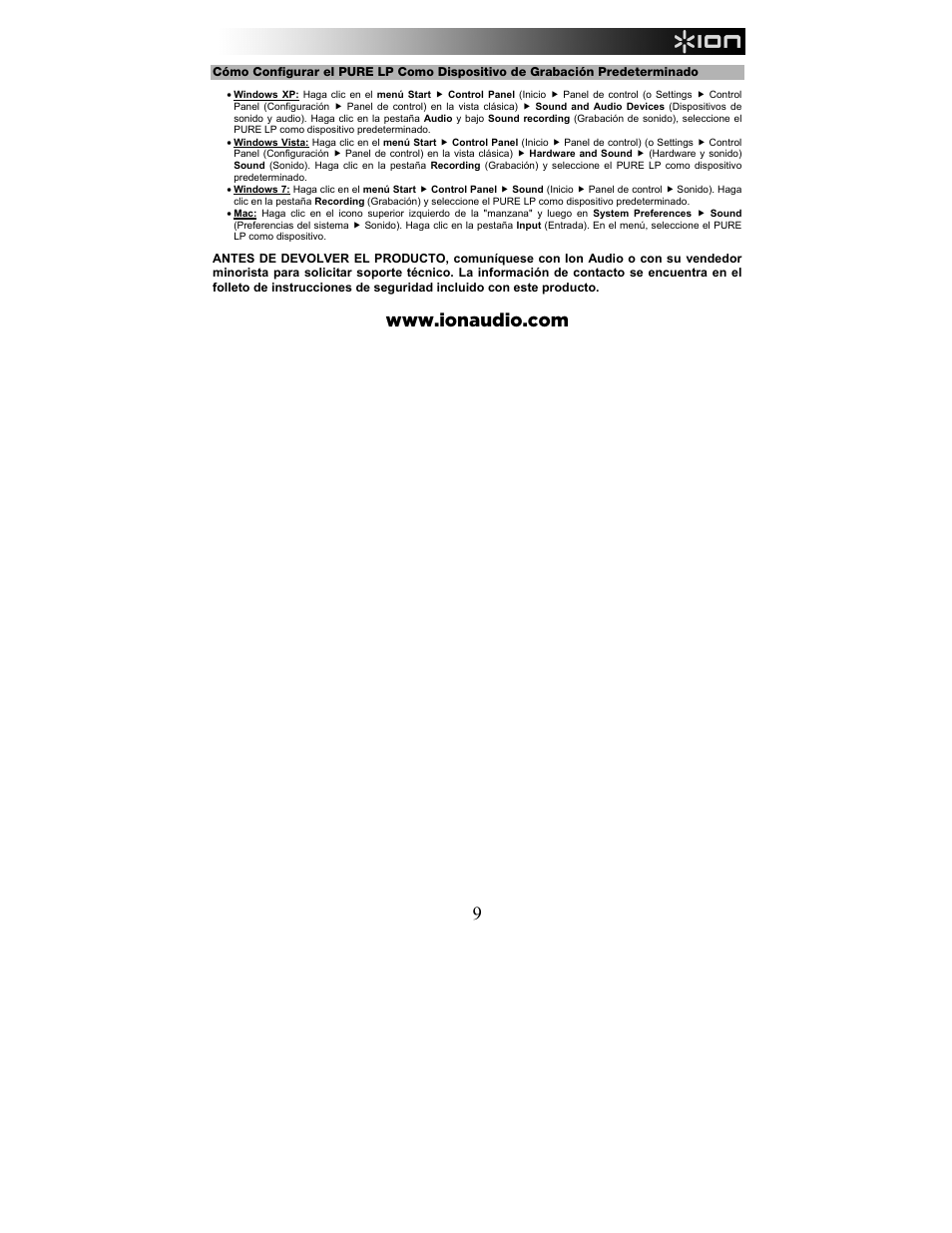 ION Audio Pure LP User Manual | Page 9 / 36
