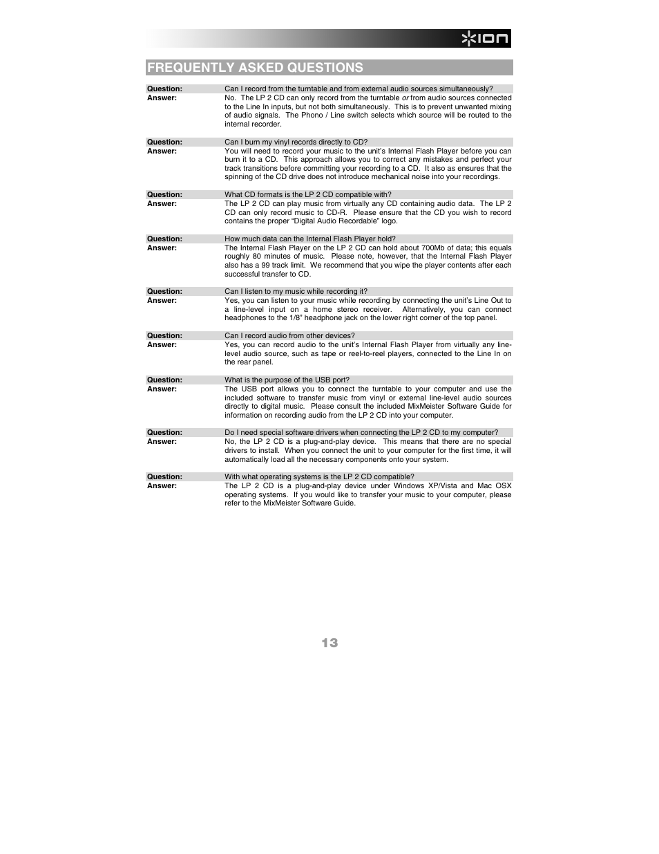 Frequently asked questions | ION Audio LP 2 CD User Manual | Page 15 / 92