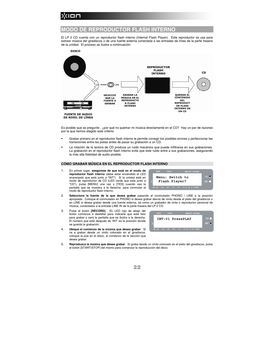 Modo de reproductor flash interno | ION Audio LP 2 CD User Manual | Page 24 / 92