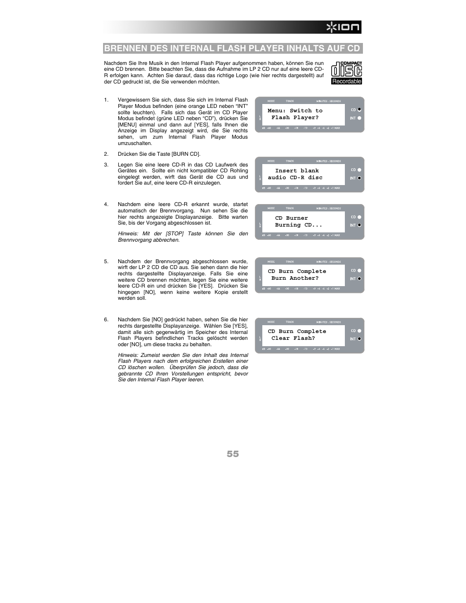 Brennen des internal flash player inhalts auf cd | ION Audio LP 2 CD User Manual | Page 57 / 92