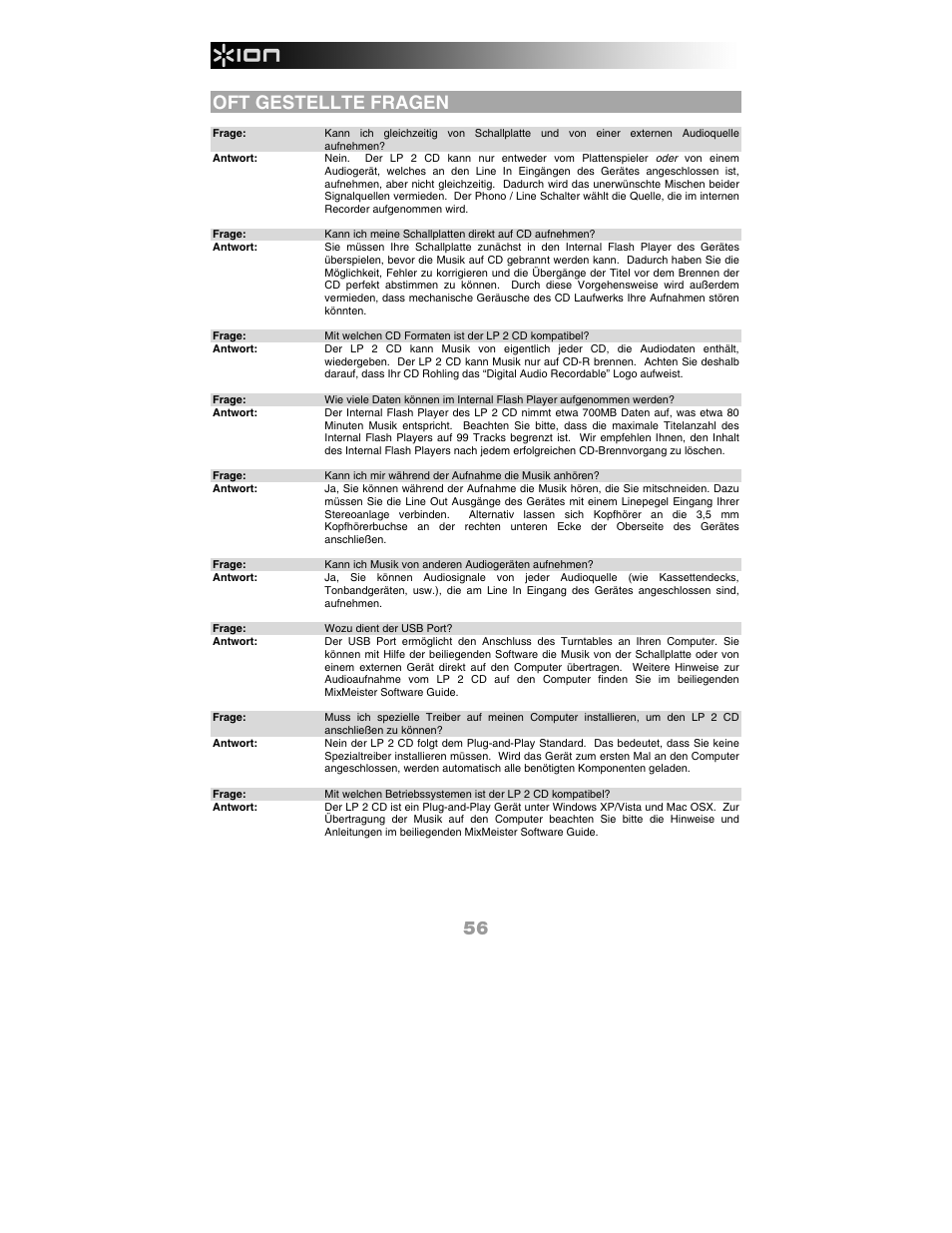 Oft gestellte fragen | ION Audio LP 2 CD User Manual | Page 58 / 92