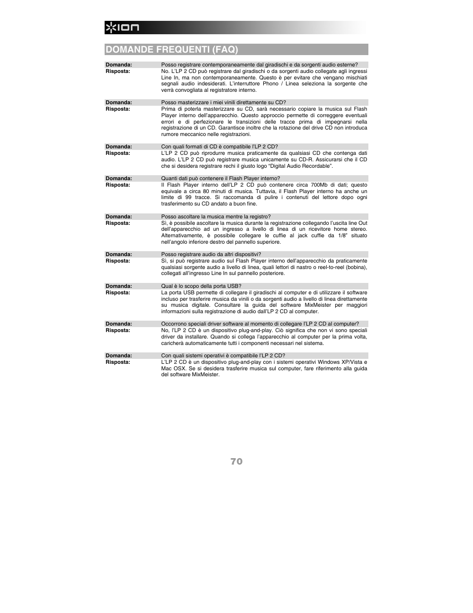 Domande frequenti (faq) | ION Audio LP 2 CD User Manual | Page 72 / 92