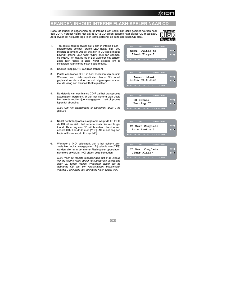 Branden inhoud interne flash-speler naar cd, Branden inhoud interne flash-speler naar | ION Audio LP 2 CD User Manual | Page 85 / 92