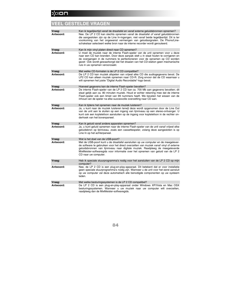 Veel gestelde vragen | ION Audio LP 2 CD User Manual | Page 86 / 92
