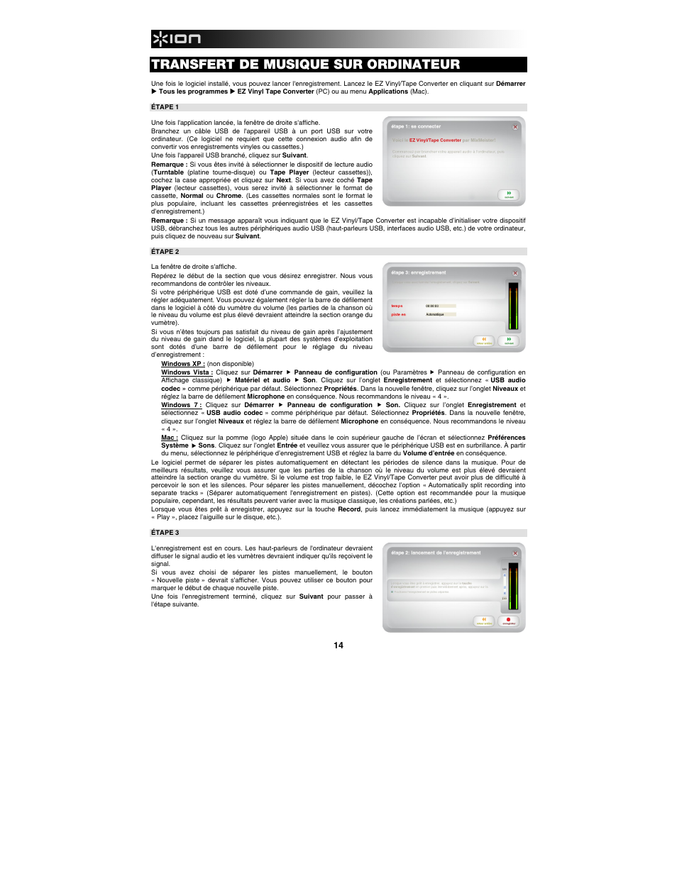 Transfert de musique sur ordinateur | ION Audio Tape Express + User Manual | Page 14 / 44