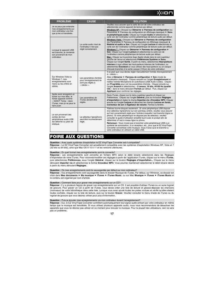 Foire aux questions | ION Audio Tape Express + User Manual | Page 17 / 44