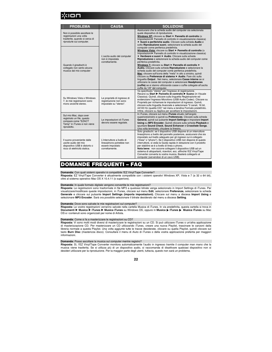 Domande frequenti – faq | ION Audio Tape Express + User Manual | Page 22 / 44