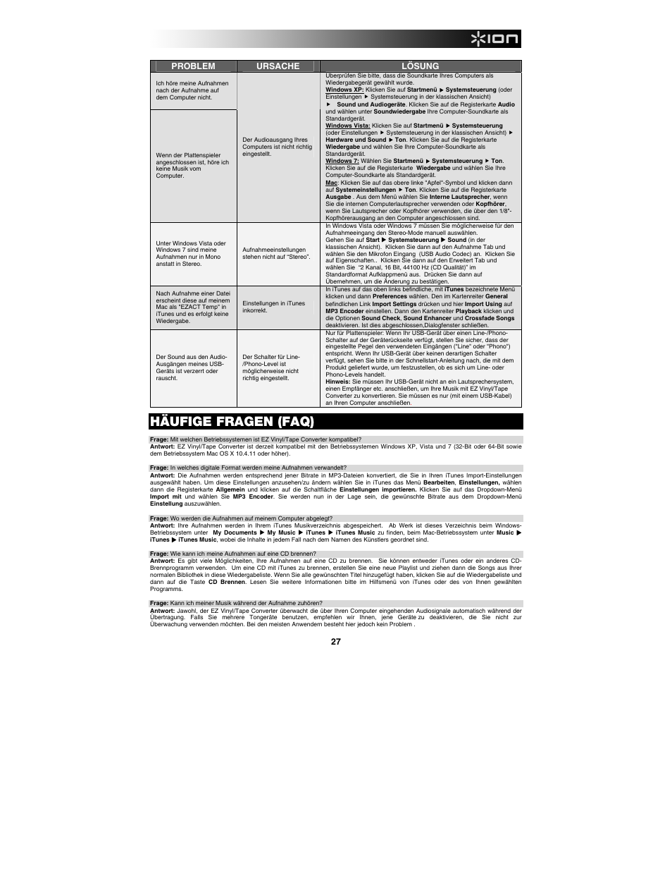 Häufige fragen (faq) | ION Audio Tape Express + User Manual | Page 27 / 44