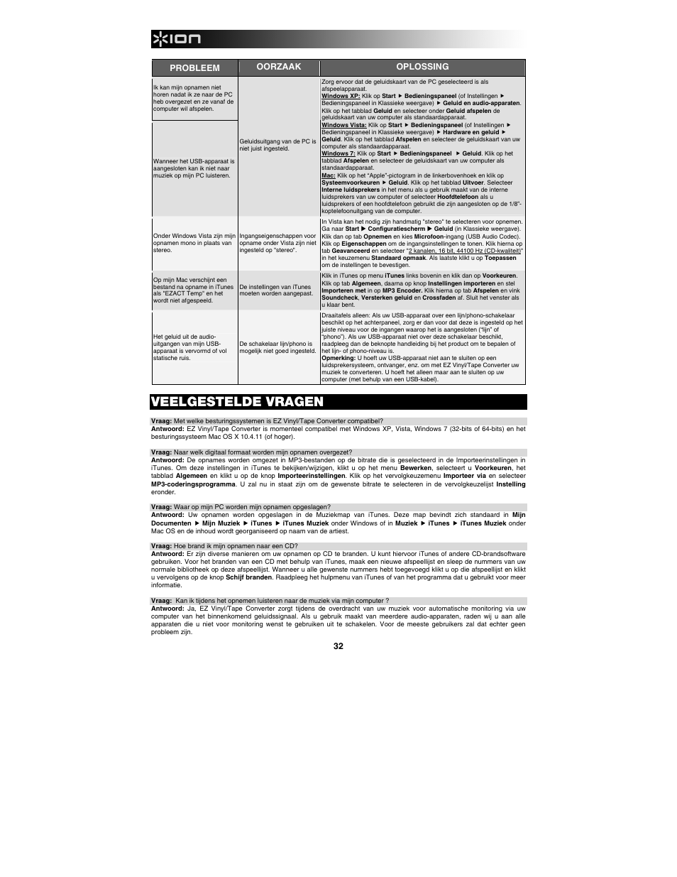 Veelgestelde vragen | ION Audio Tape Express + User Manual | Page 32 / 44