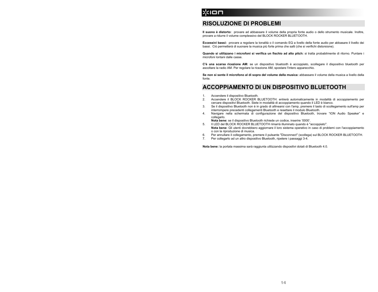 Risoluzione di problemi, Accoppiamento di un dispositivo bluetooth | ION Audio Block Rocker Bluetooth User Manual | Page 14 / 28