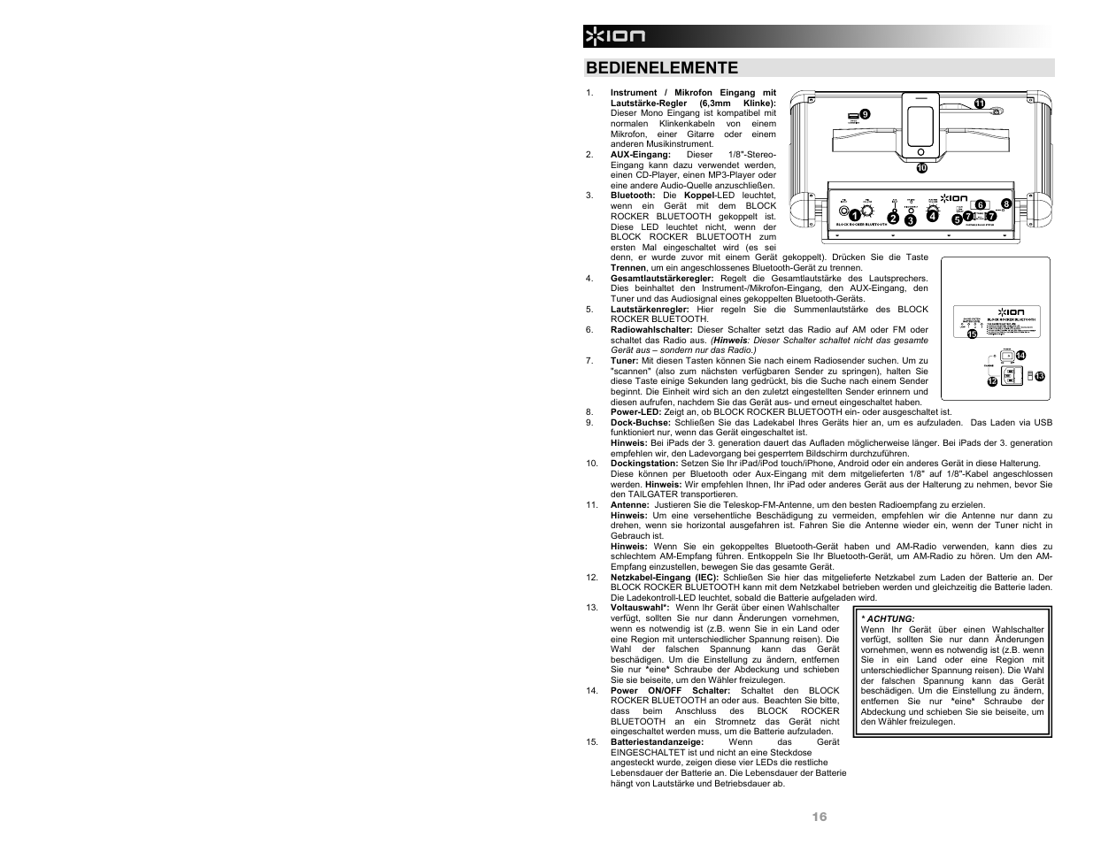 Bedienelemente | ION Audio Block Rocker Bluetooth User Manual | Page 16 / 28