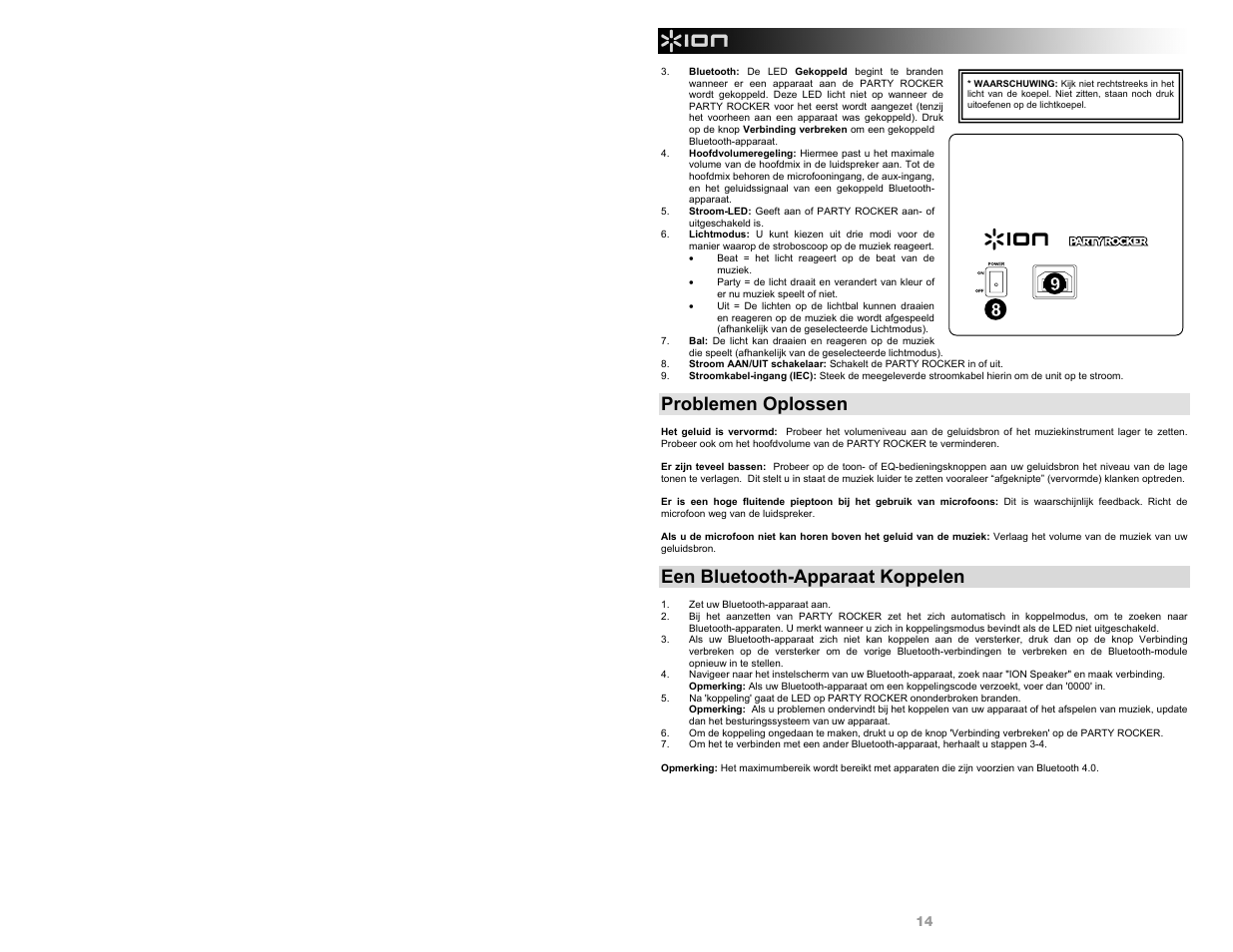 Problemen oplossen, Een bluetooth-apparaat koppelen | ION Audio Party Rocker User Manual | Page 14 / 20