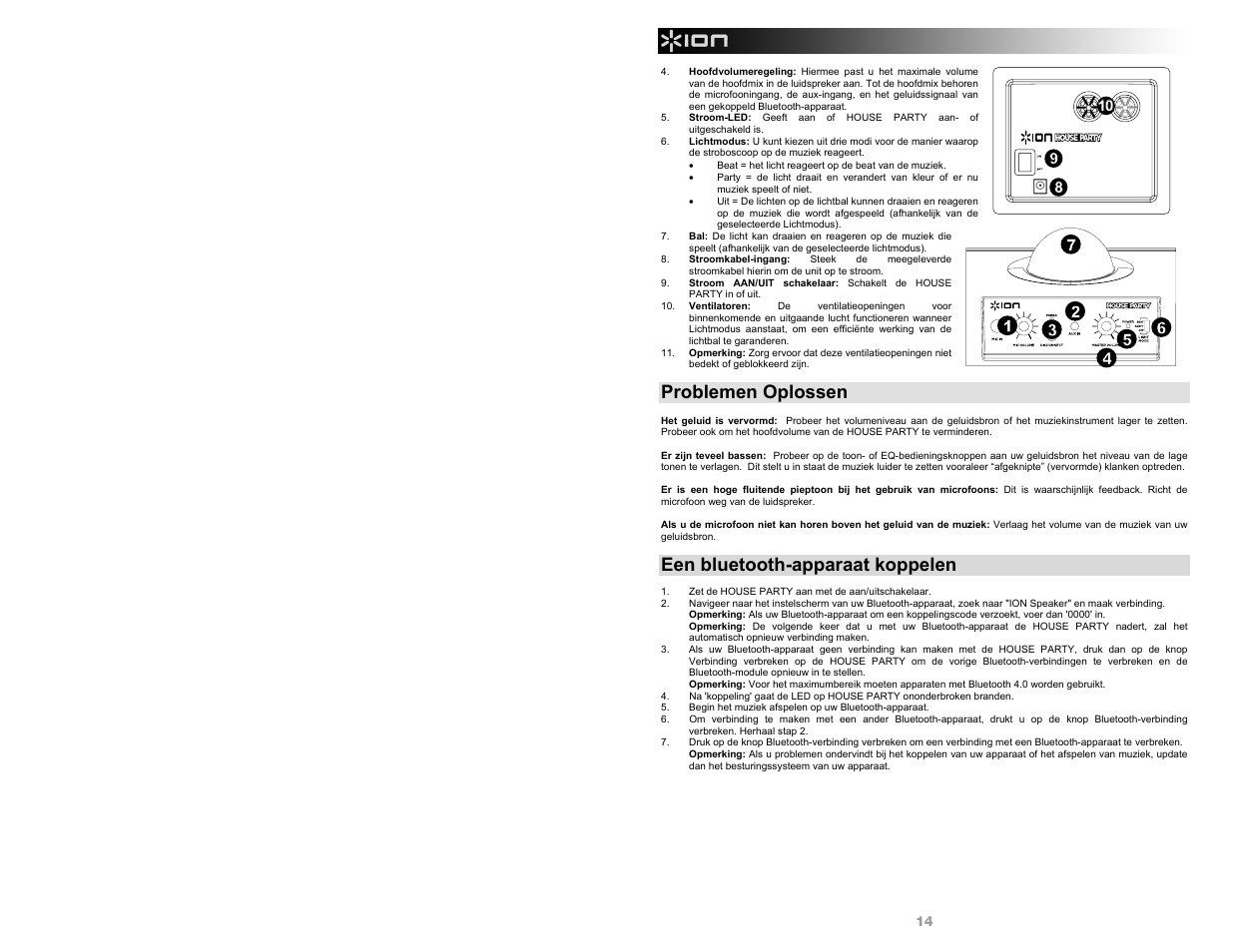 Problemen oplossen, Een bluetooth-apparaat koppelen | ION Audio House Party User Manual | Page 14 / 20
