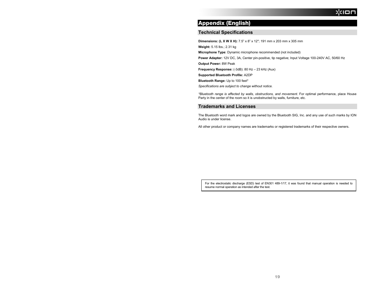 Appendix (english) | ION Audio House Party User Manual | Page 19 / 20