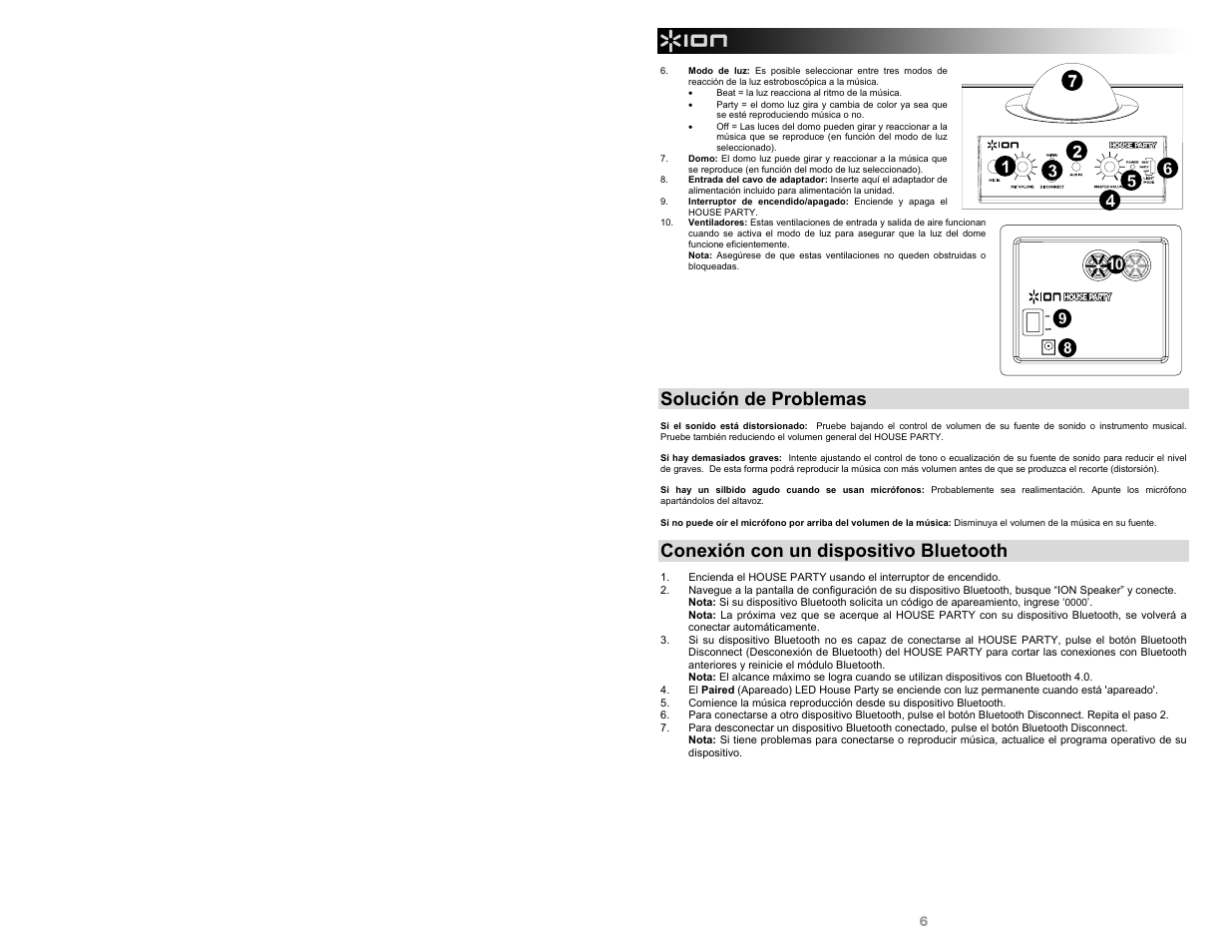 Solución de problemas, Conexión con un dispositivo bluetooth | ION Audio House Party User Manual | Page 6 / 20