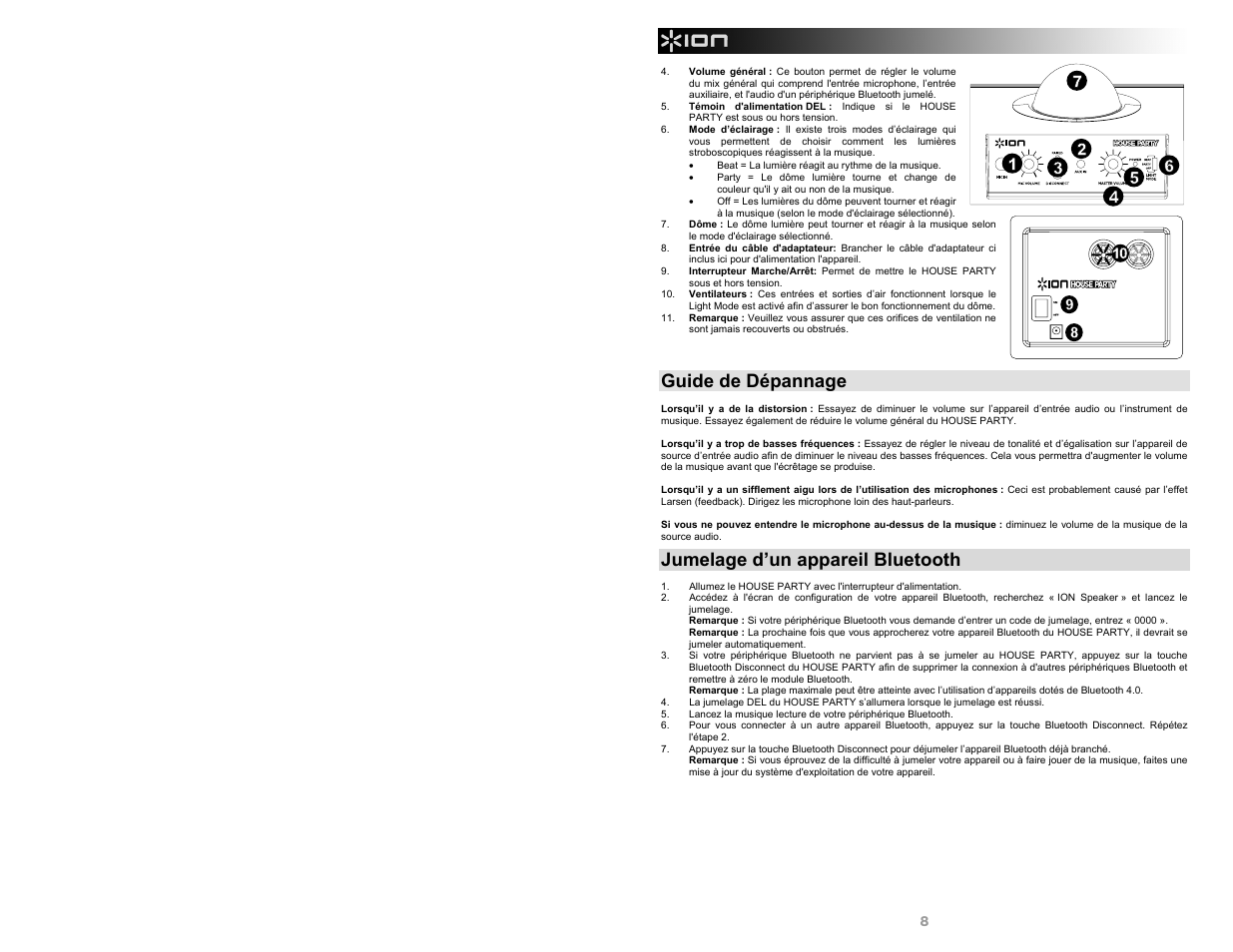 Guide de dépannage, Jumelage d’un appareil bluetooth | ION Audio House Party User Manual | Page 8 / 20