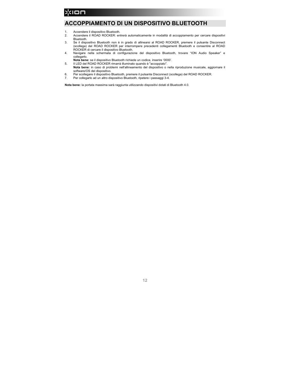 Accoppiamento di un dispositivo bluetooth | ION Audio Road Rocker User Manual | Page 12 / 20