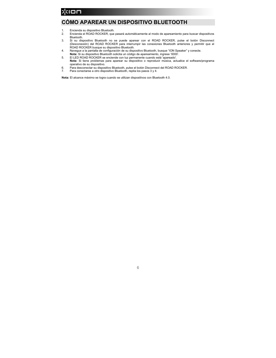 Cómo aparear un dispositivo bluetooth | ION Audio Road Rocker User Manual | Page 6 / 20