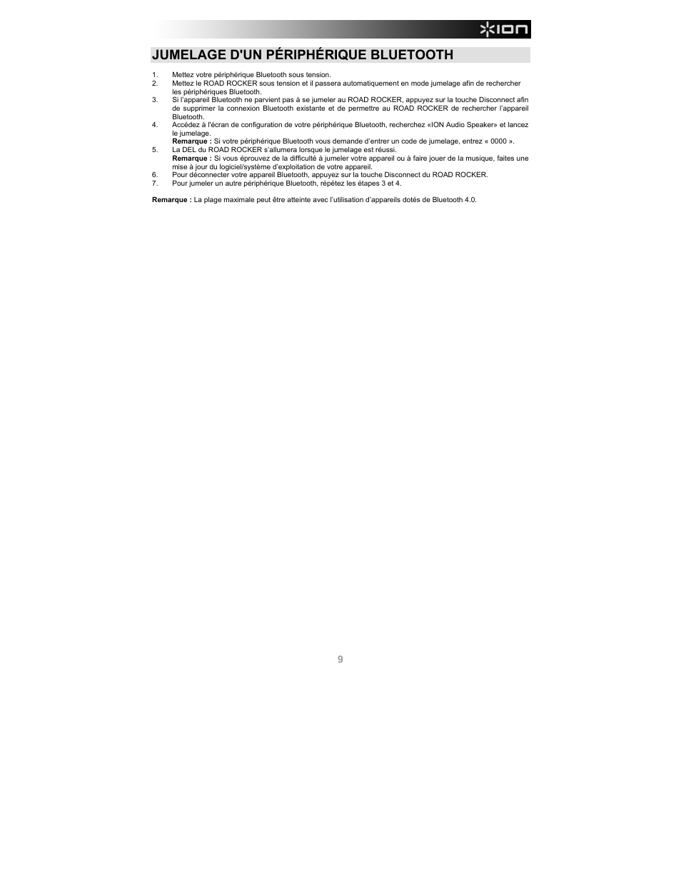 Jumelage d'un périphérique bluetooth | ION Audio Road Rocker User Manual | Page 9 / 20