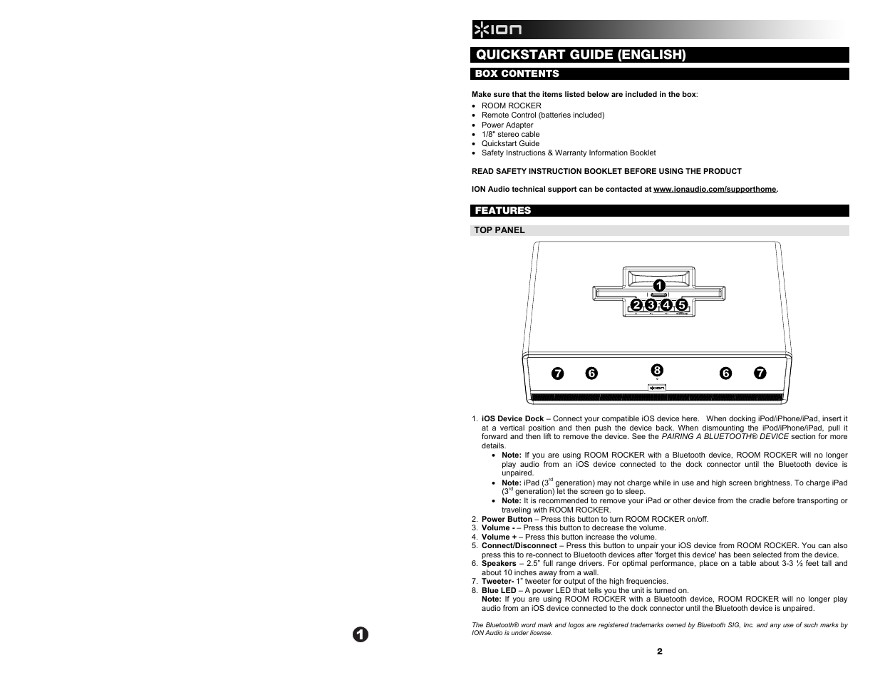 Quickstart guide (english) | ION Audio Room Rocker User Manual | Page 2 / 28