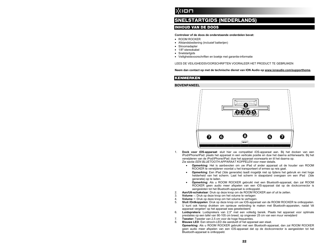 Snelstartgids (nederlands) | ION Audio Room Rocker User Manual | Page 22 / 28