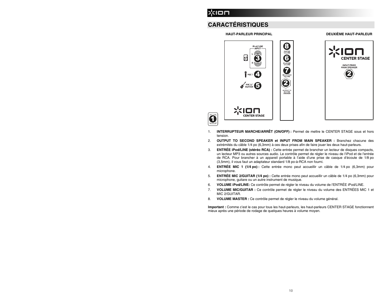 Caractéristiques | ION Audio Center Stage User Manual | Page 10 / 20