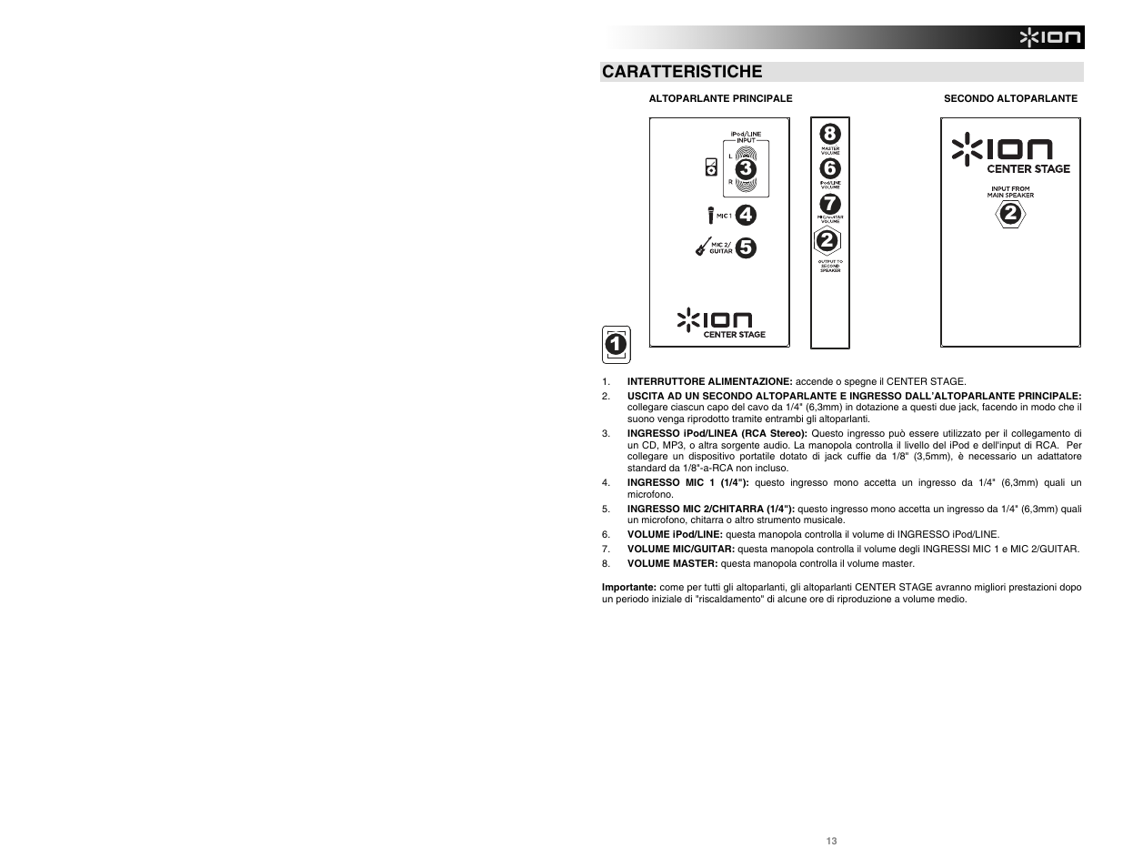 Caratteristiche | ION Audio Center Stage User Manual | Page 13 / 20