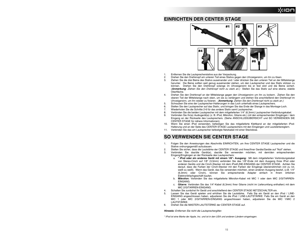 Einrichten der center stage, So verwenden sie center stage | ION Audio Center Stage User Manual | Page 15 / 20