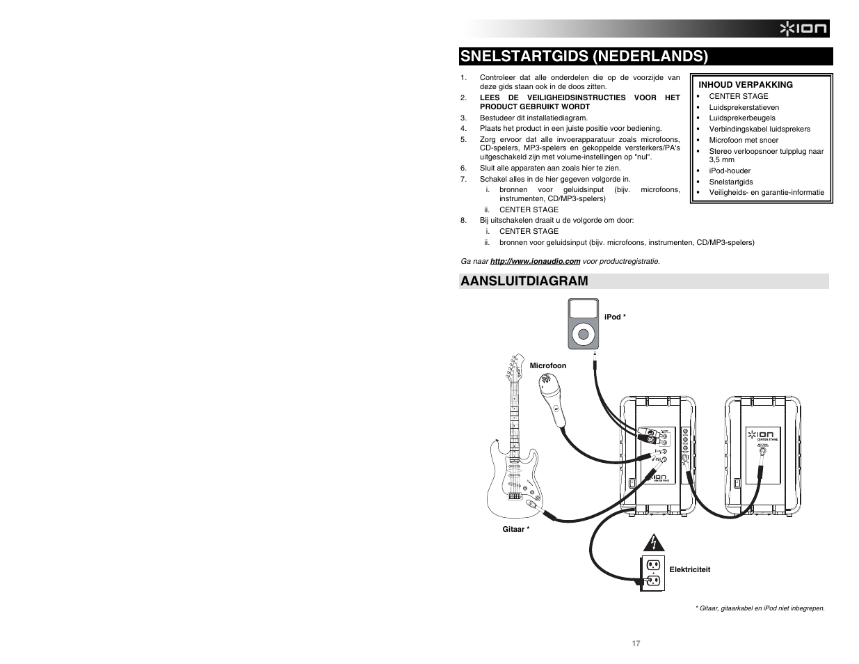 Snelstartgids (nederlands), Aansluitdiagram | ION Audio Center Stage User Manual | Page 17 / 20
