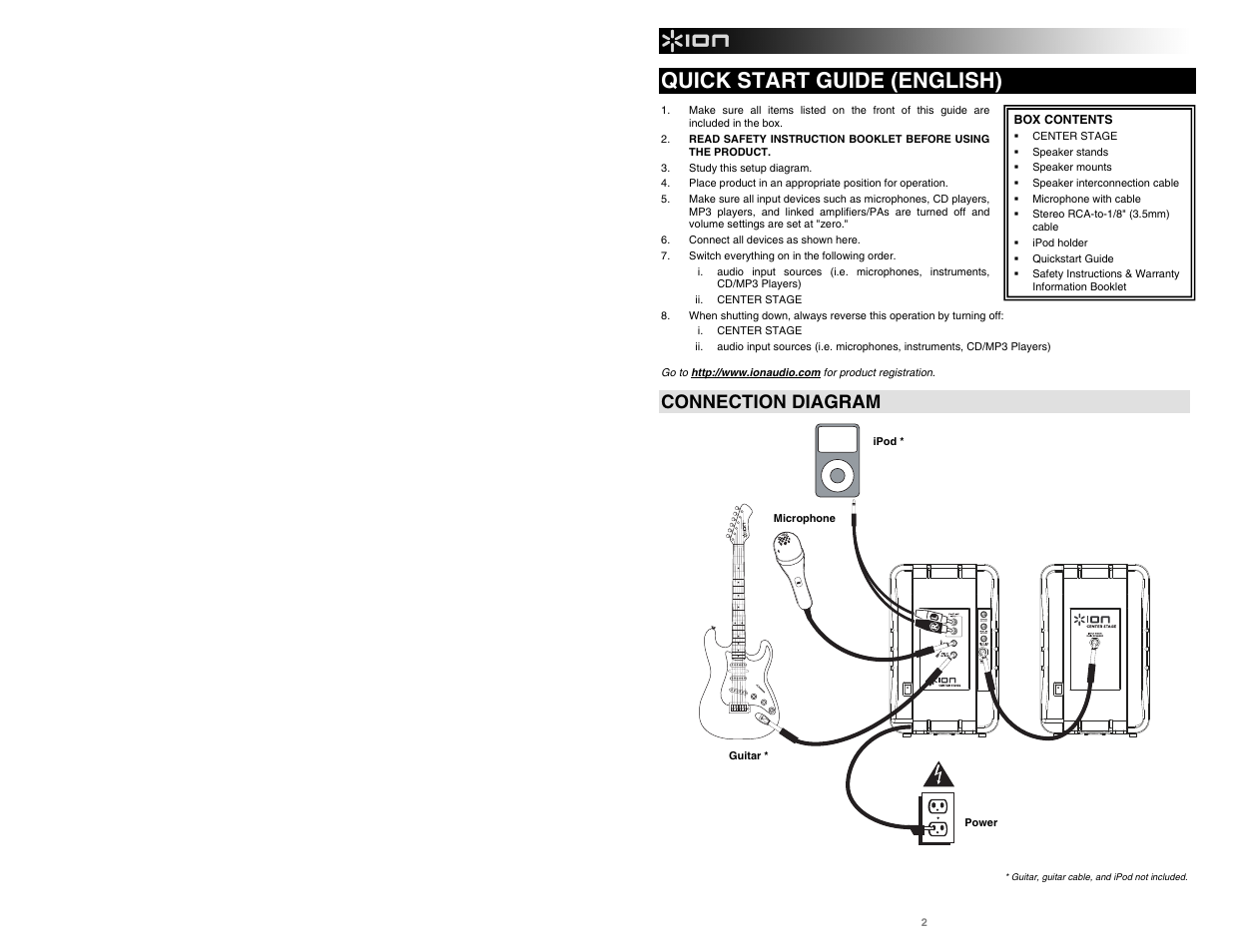 Quick start guide (english), Connection diagram | ION Audio Center Stage User Manual | Page 2 / 20
