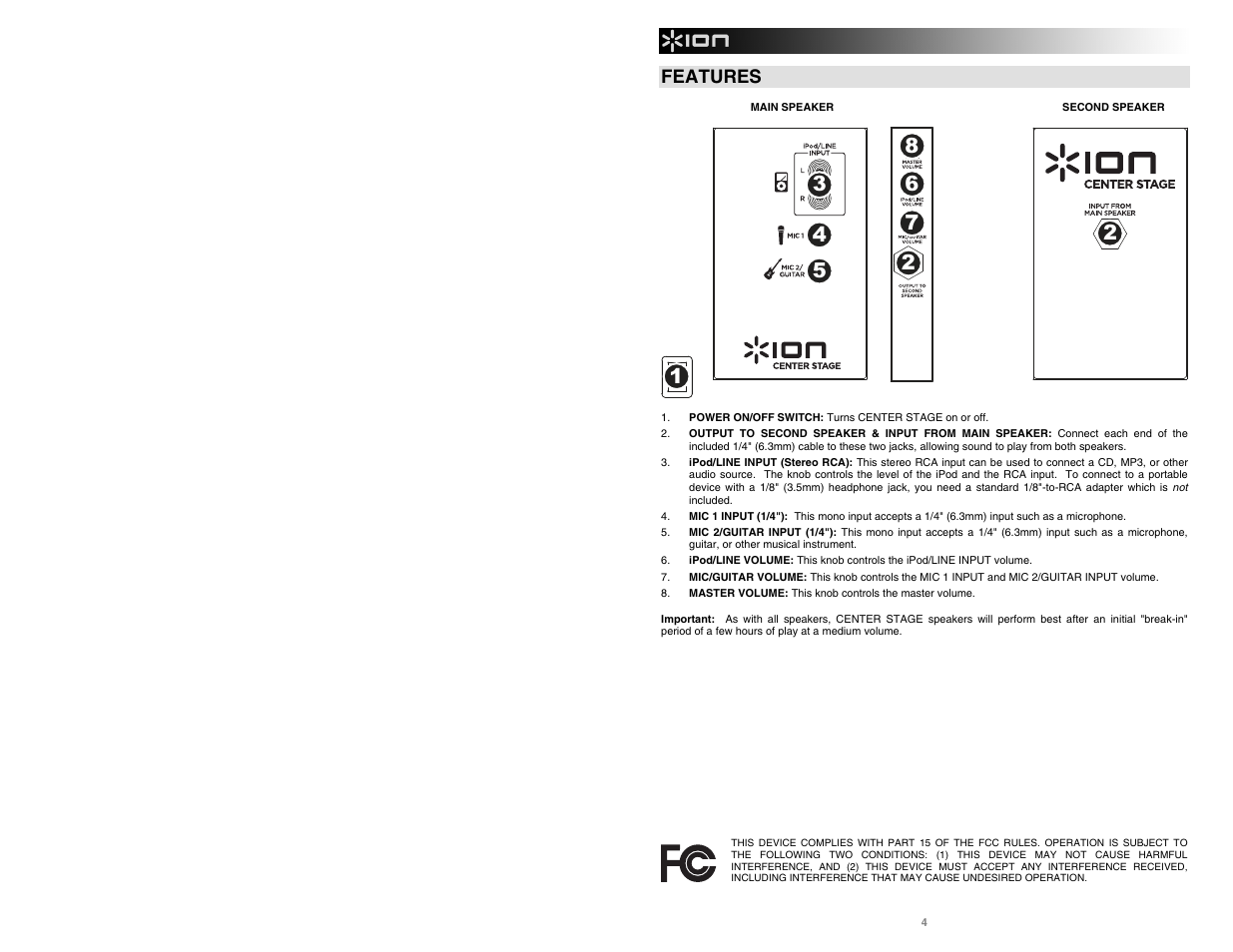 Features | ION Audio Center Stage User Manual | Page 4 / 20