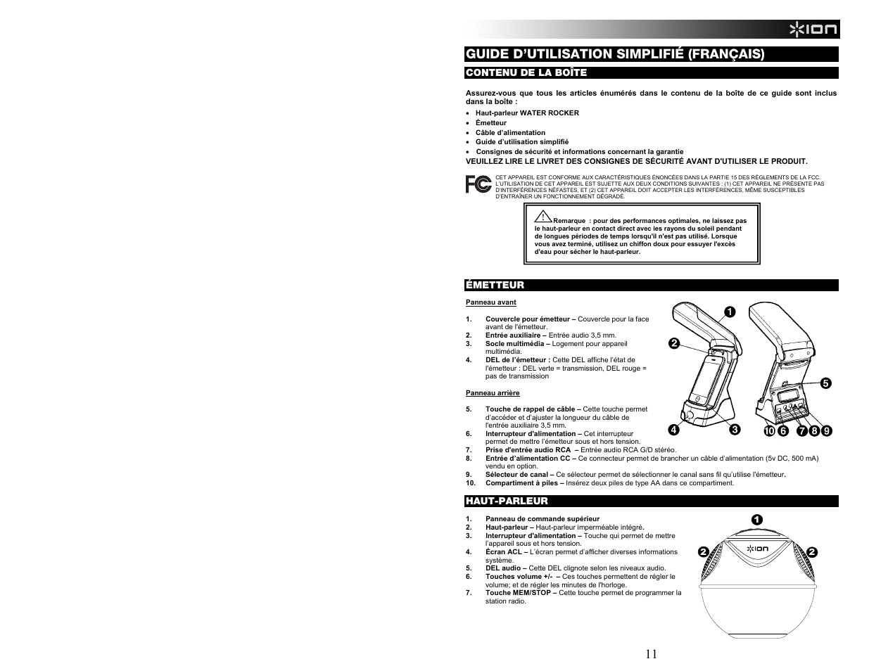 11 guide d’utilisation simplifié (français) | ION Audio WATER ROCKER User Manual | Page 11 / 28