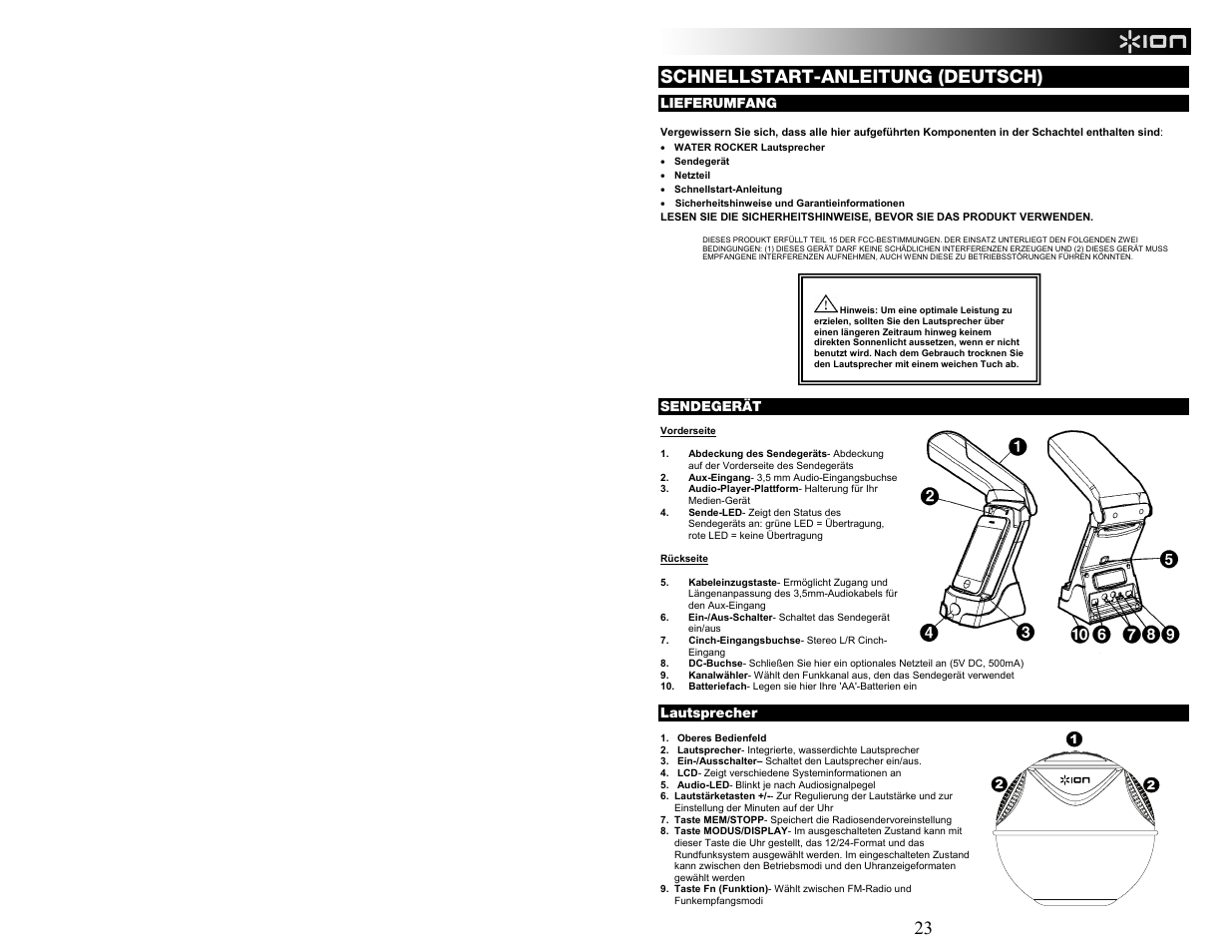 23 schnellstart-anleitung (deutsch) | ION Audio WATER ROCKER User Manual | Page 23 / 28
