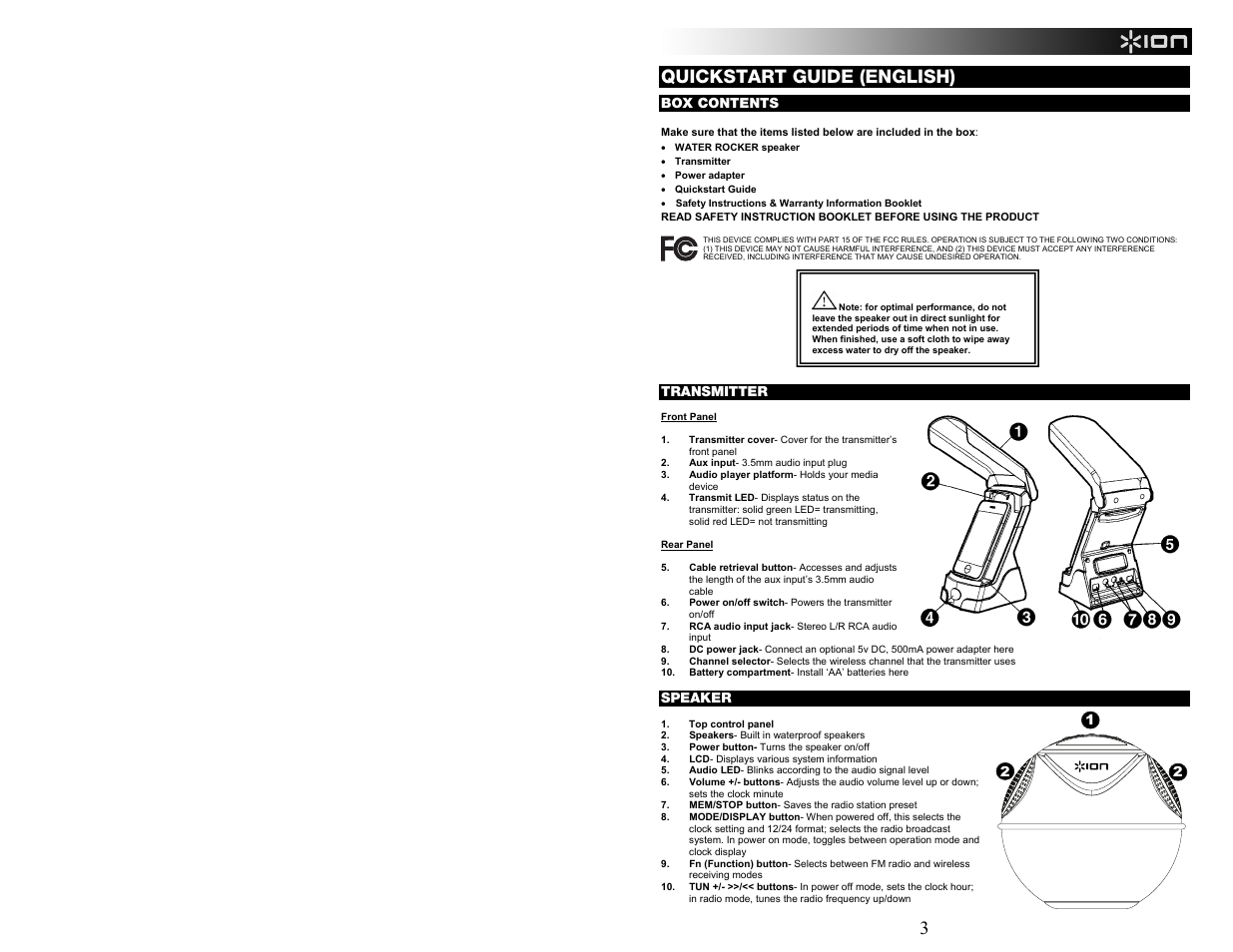 3quickstart guide (english) | ION Audio WATER ROCKER User Manual | Page 3 / 28