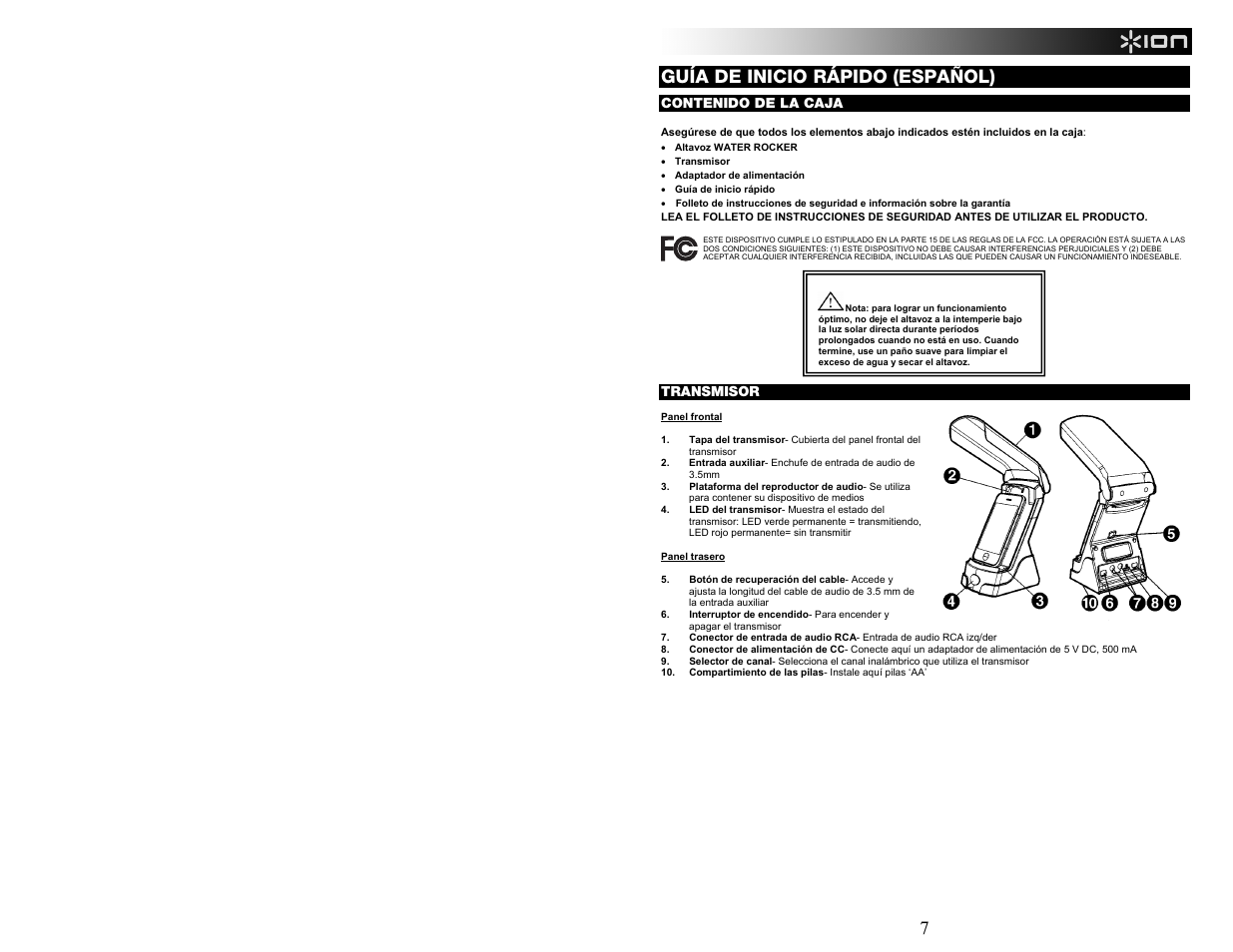 7guía de inicio rápido (español) | ION Audio WATER ROCKER User Manual | Page 7 / 28