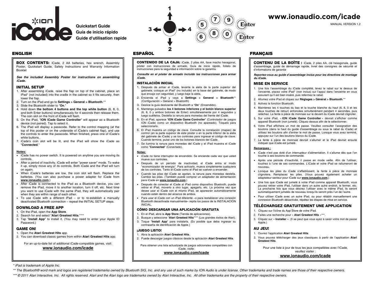 ION Audio iCade User Manual | 2 pages