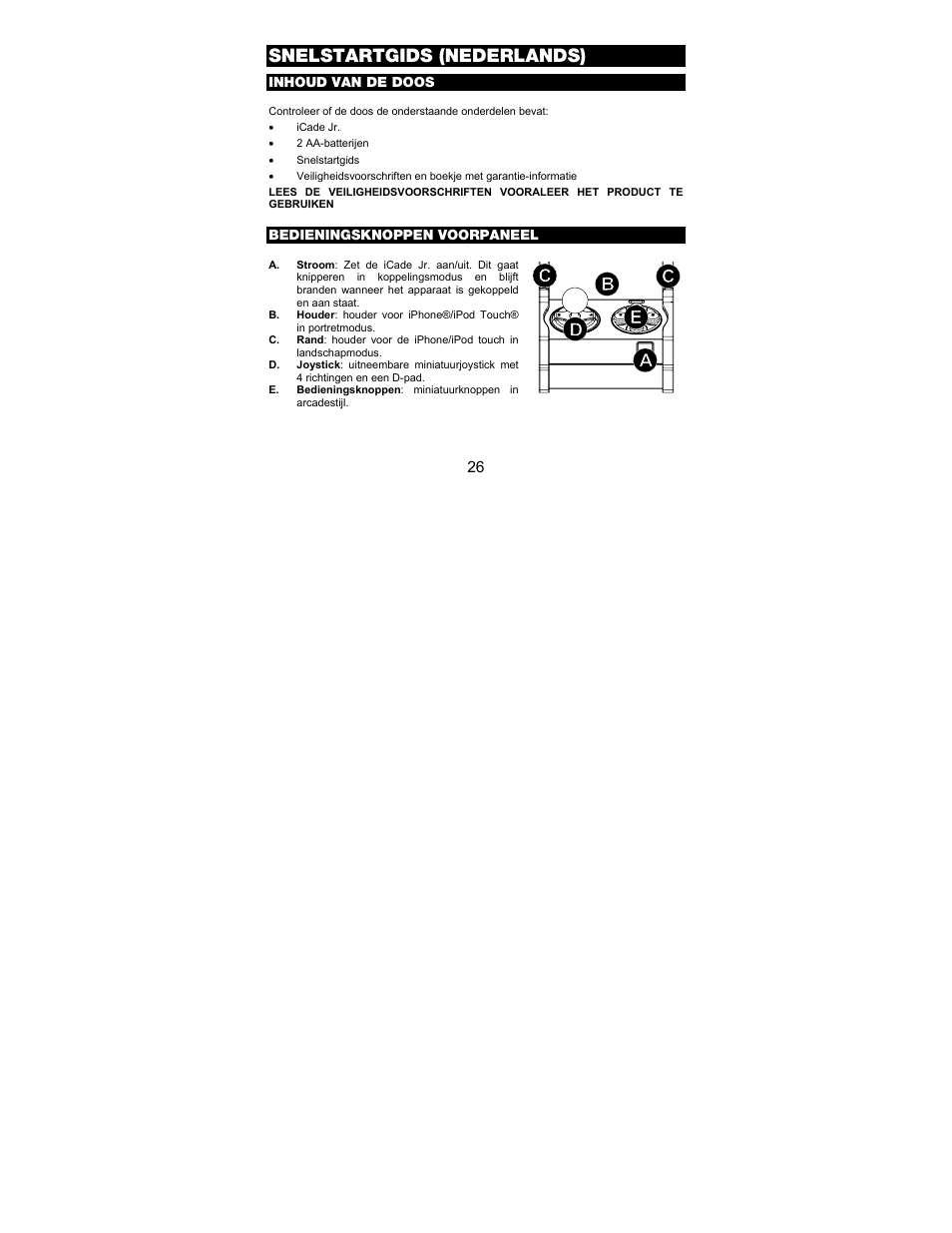 Snelstartgids (nederlands) | ION Audio iCade Jr. User Manual | Page 26 / 32