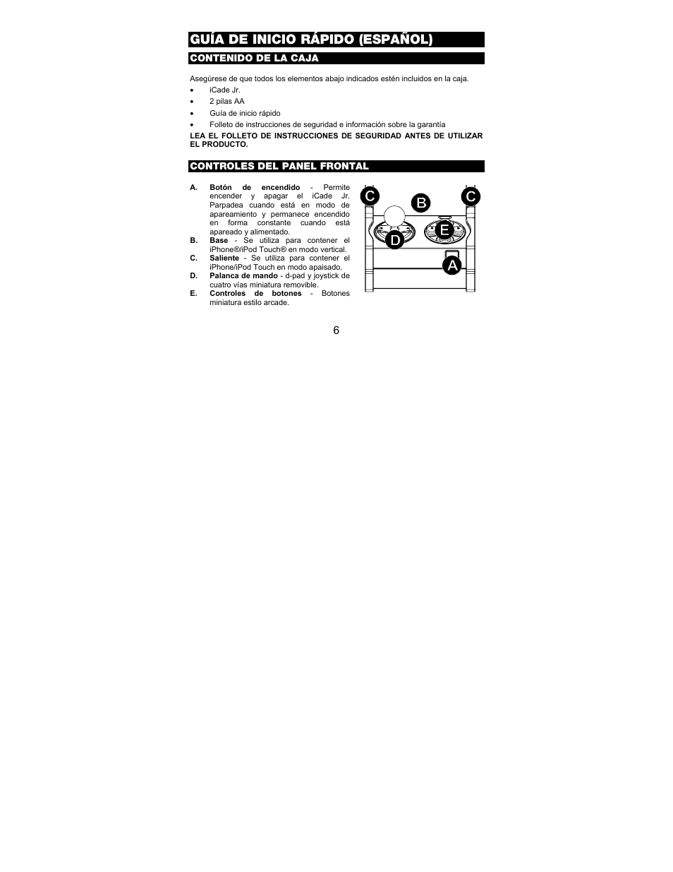 Guía de inicio rápido (español) | ION Audio iCade Jr. User Manual | Page 6 / 32
