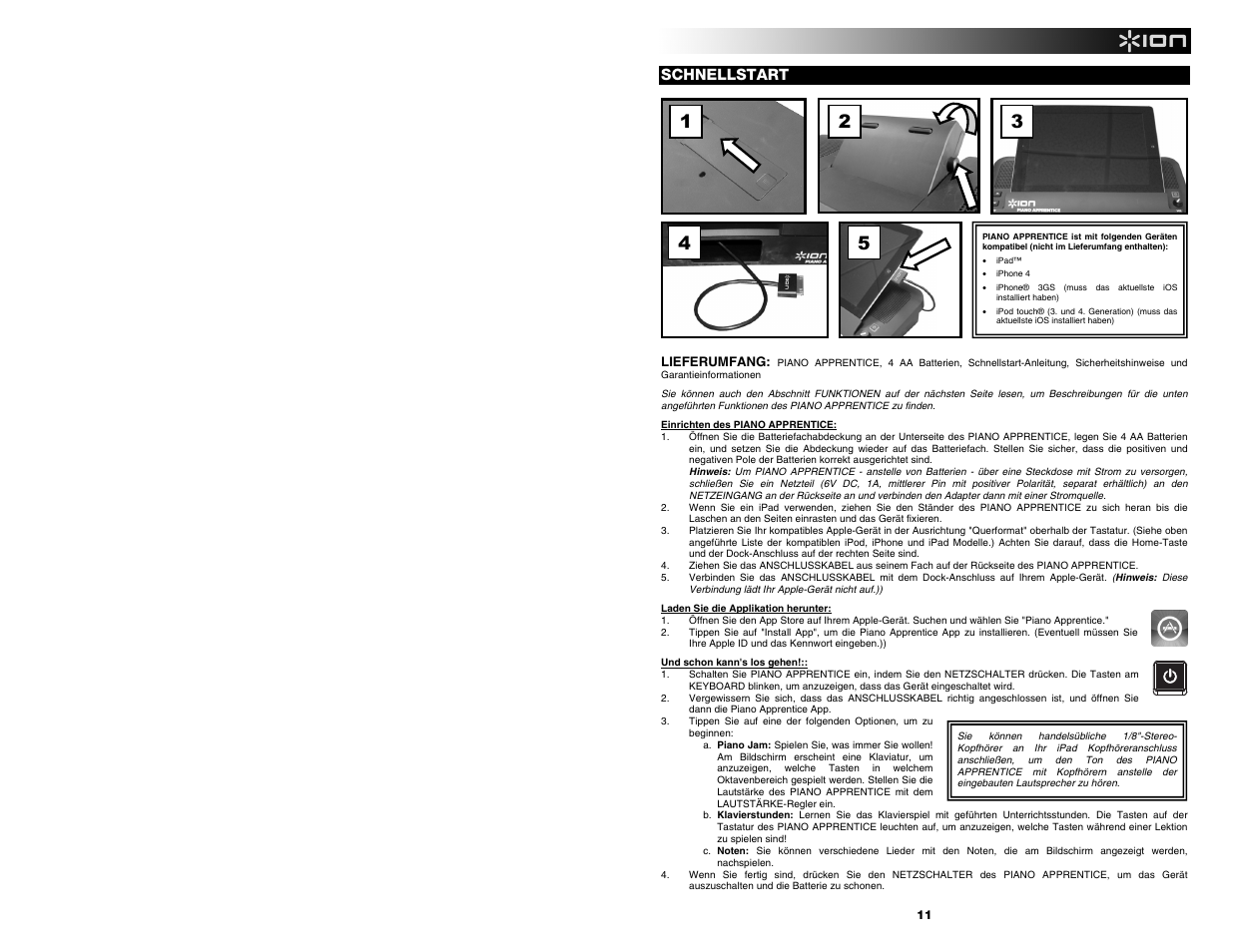 Schnellstart | ION Audio Piano Apprentice User Manual | Page 11 / 16