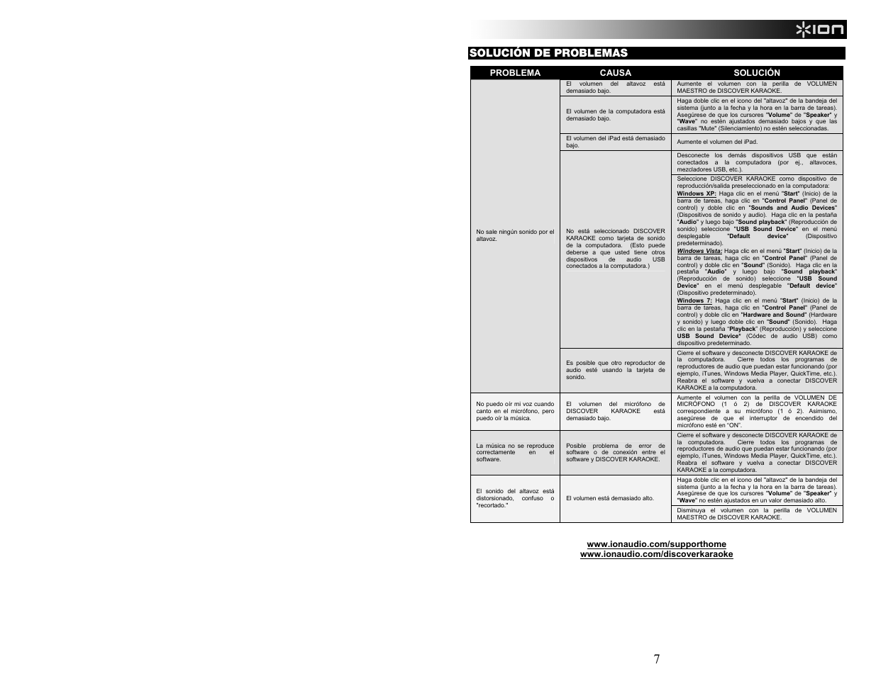 Solución de problemas | ION Audio Discover Karaoke User Manual | Page 7 / 20