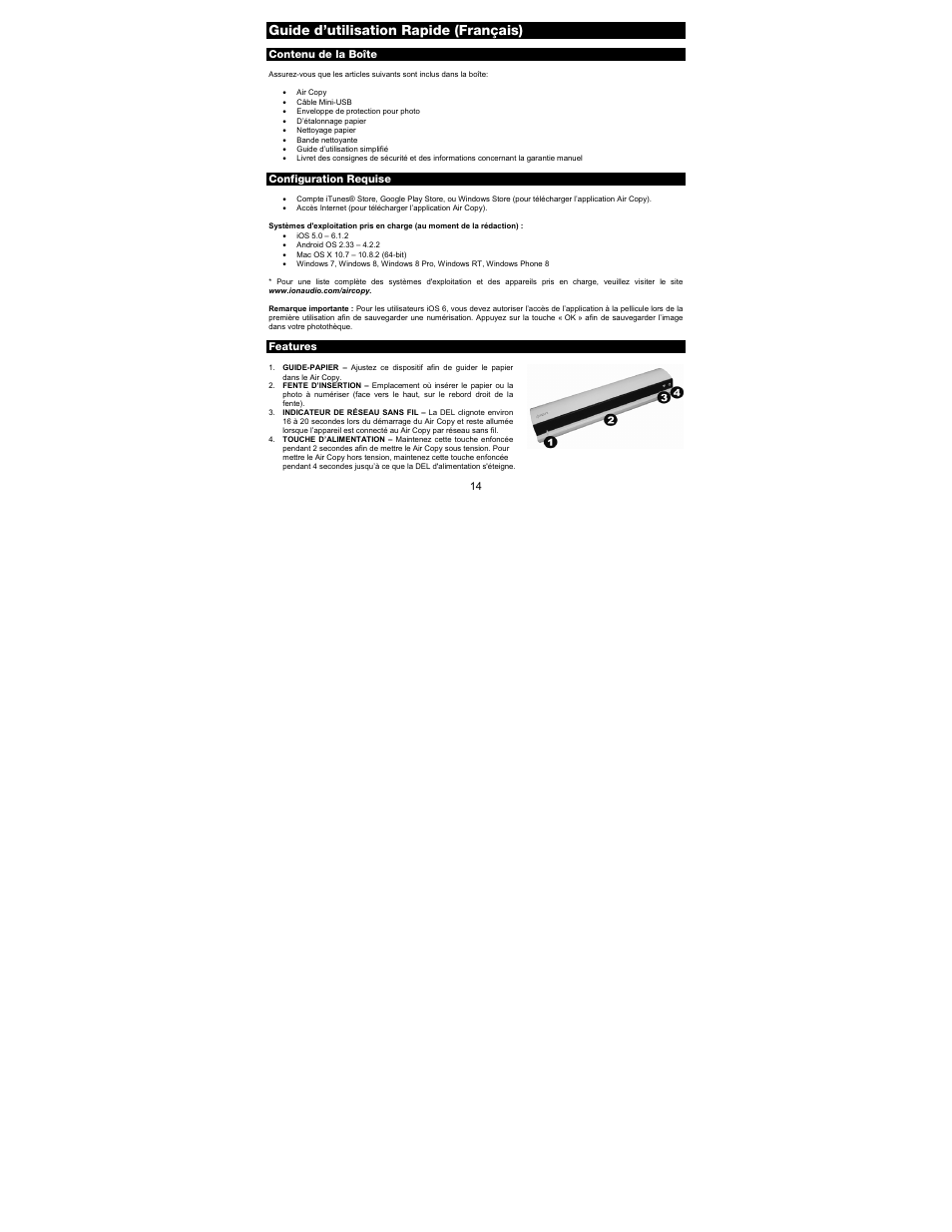 Guide d’utilisation rapide (français) | ION Audio Air Copy User Manual | Page 14 / 40