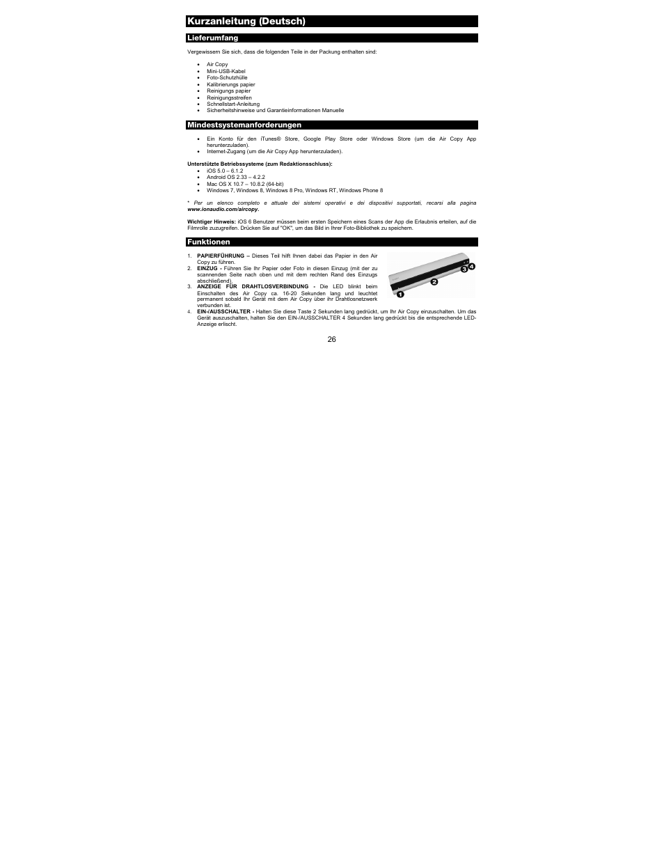 Kurzanleitung (deutsch) | ION Audio Air Copy User Manual | Page 26 / 40