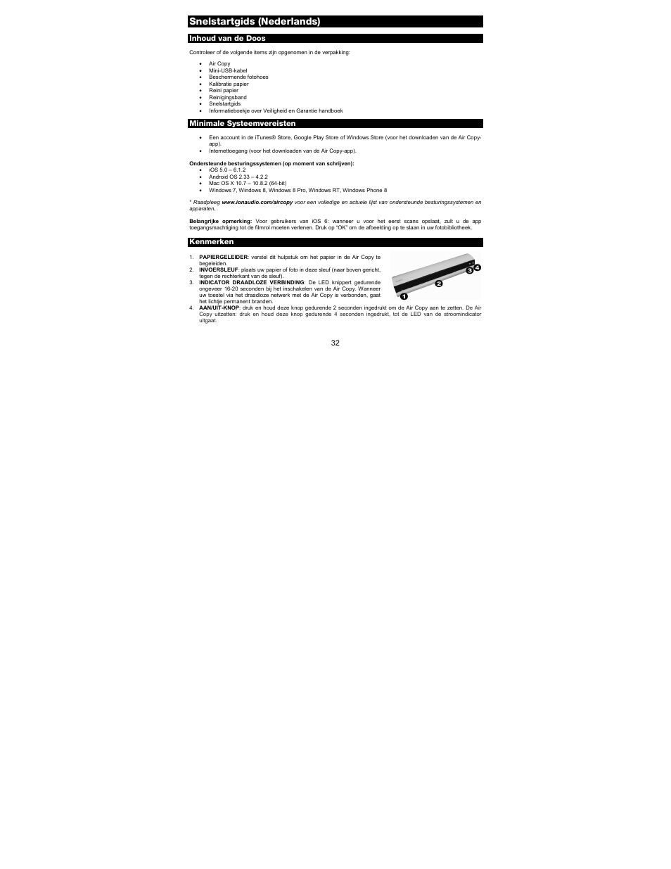 Snelstartgids (nederlands) | ION Audio Air Copy User Manual | Page 32 / 40