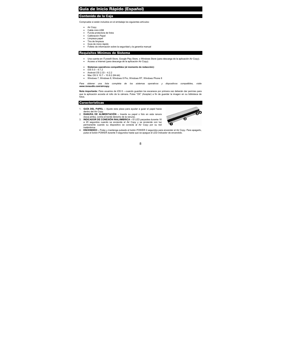 Guía de inicio rápido (español) | ION Audio Air Copy User Manual | Page 8 / 40