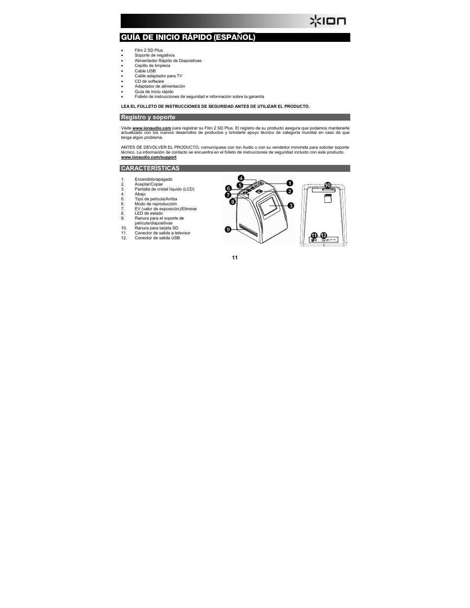 Guía de inicio rápido, Español) | ION Audio Film 2 SD Plus User Manual | Page 11 / 60