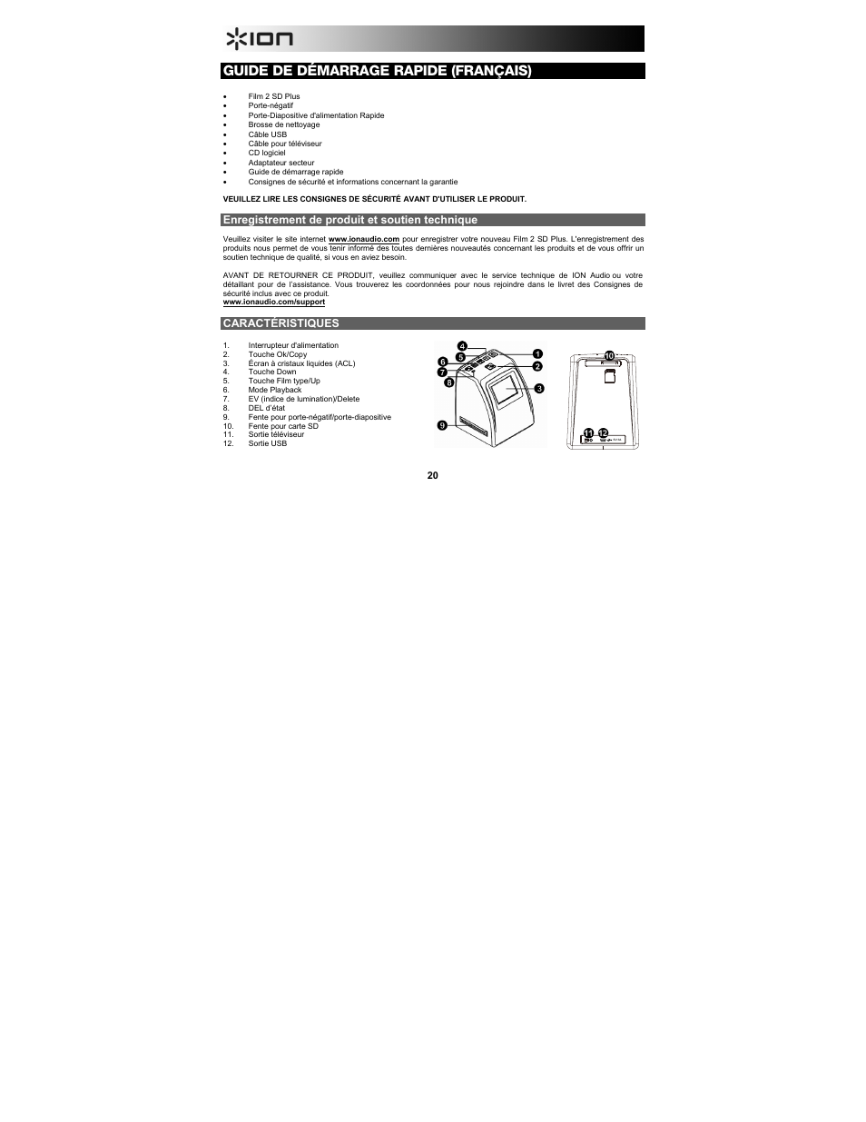 Guide de démarrage rapide (français) | ION Audio Film 2 SD Plus User Manual | Page 20 / 60