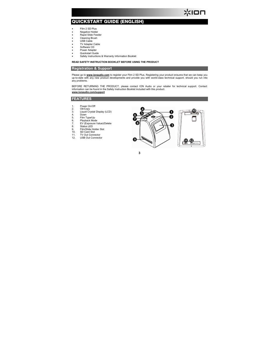 Quickstart guide (english) | ION Audio Film 2 SD Plus User Manual | Page 3 / 60
